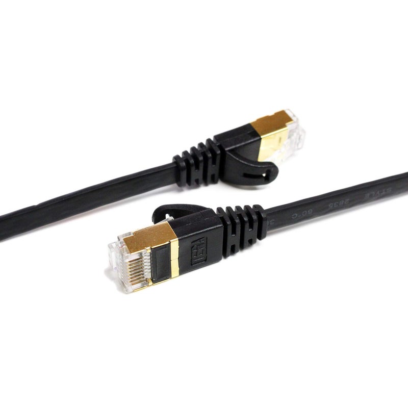 Tera Grand - 100FT - CAT7 10 Gigabit Ethernet Ultra Flat Patch Cable for Modem Router LAN Network, Gold Plated Shielded RJ45 Connectors, Faster Than CAT6a CAT6 CAT5e, Black - Image 5